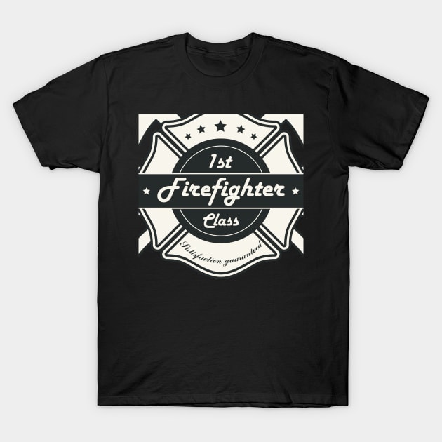 First Class Firefighter! Retro Career Gift T-Shirt by Just Kidding Co.